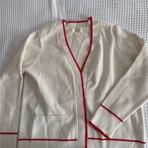 Anthropologie Ivory Cardigan with Scarlet Accents